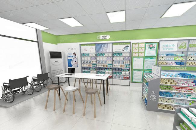 Modern pharmacy shelving unit with LED lighting