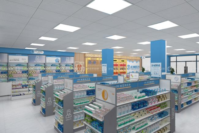 Pharmacy display shelves interior design view 4