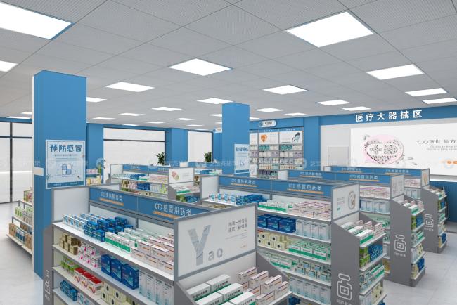 Pharmacy display shelves interior design view 5