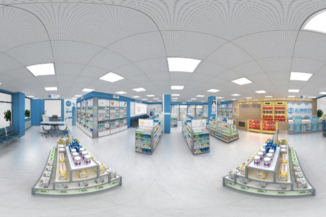 Pharmacy display shelves interior design view 3