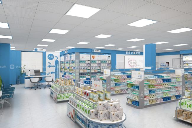 Pharmacy display shelves interior design view 2