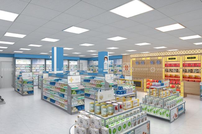 Pharmacy display shelves interior design view 1