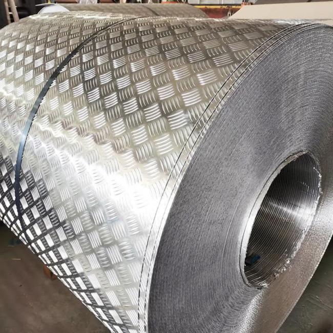 Detailed view of embossed aluminum coil patterns