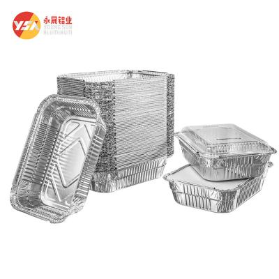 China Contenedor de aluminio desechable de calidad alimentaria de 450 ml y 800 ml bandejas de papel de aluminio de hoja de aluminio con tapa de plástico para envases de alimentos en venta