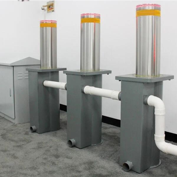 Multiple hydraulic bollards deployed in security configuration