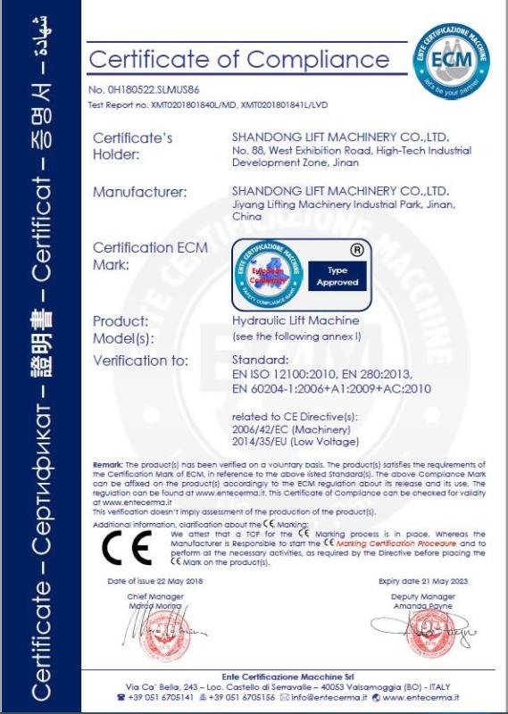 CE - Shandong Lift Machinery Co.,Ltd
