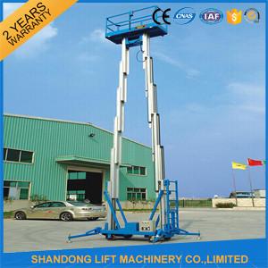 China 12m Hydraulic 2 Post Aluminum Alloy Man Lift Rental For Aerial Wok Platform for sale