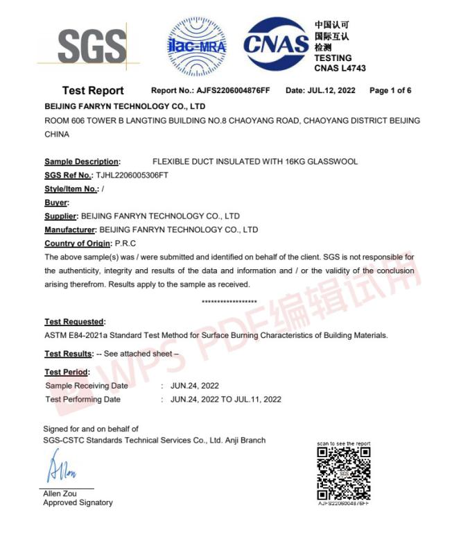 ASTM-E84 INSULATED DUCT - Beijing Fanryn Technology Co., Ltd.