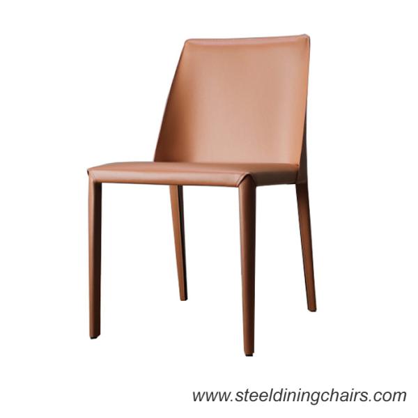 Quality Orange Saddle Leather 47cm 83CM Metal Upholstered Dining Chair for sale