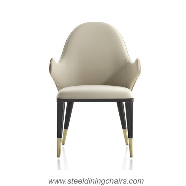 Quality PU Leather Solid Wood 55cm 94cm Cream Upholstered Dining Chairs for sale