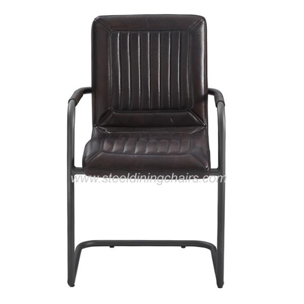 Quality Brown Faux Leather 45CM 82CM Bronze Metal Upholstered Dining Chair for sale