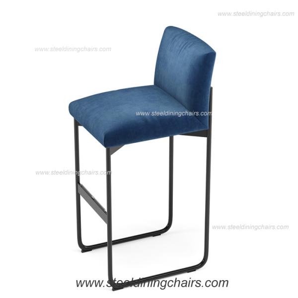 Quality Floor Mounted Fixed Down European Navy Blue Upholstered Bar Stools for sale