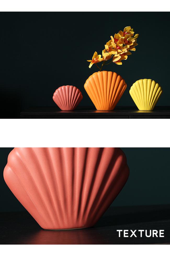 Nordic Decoration Home Ceramic Shell Vase Minimalist Living Room TV Wine Cabinet Cafe Office Vases Flower Wedding Decoration
