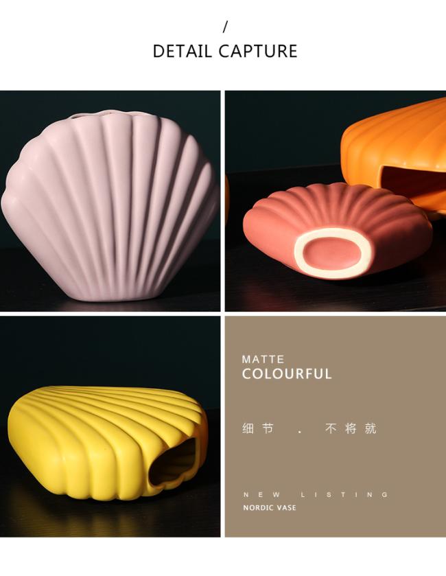 Nordic Decoration Home Ceramic Shell Vase Minimalist Living Room TV Wine Cabinet Cafe Office Vases Flower Wedding Decoration