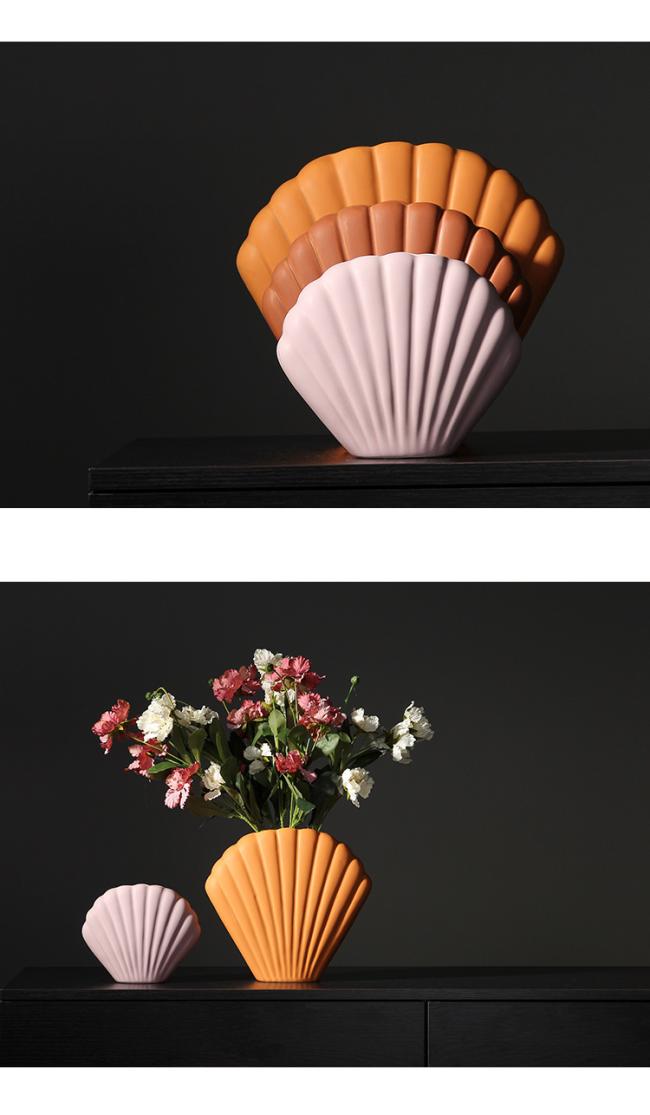 Nordic Decoration Home Ceramic Shell Vase Minimalist Living Room TV Wine Cabinet Cafe Office Vases Flower Wedding Decoration