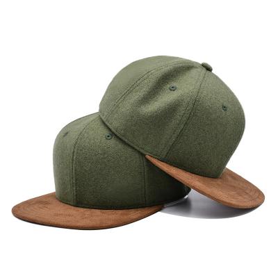 China Two Tone Army Green Melton Wool Snapback Hat With Suede Brim for sale