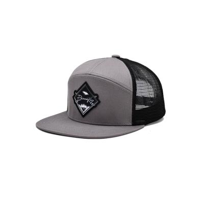 China Wholesale Custom High Quality 7 Panel Grey Cotton Twill Truck Golden Embroidery Patch Logo Gorras Trucker Mesh for sale
