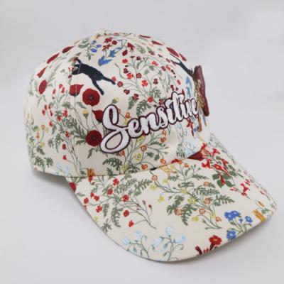 China Letter Embroidery / Printed Baseball Caps Full 5 Panel / 6 Panel Floral Patterned for sale
