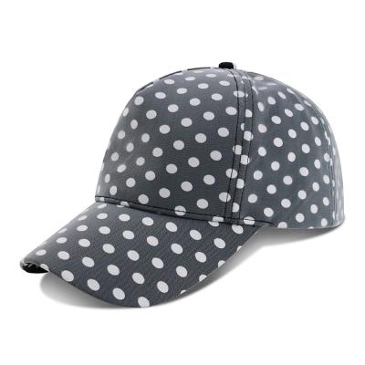 China Curved Brim Baseball Cap / Youth Fitted Baseball Hats With Plain Black White Dot Printed for sale