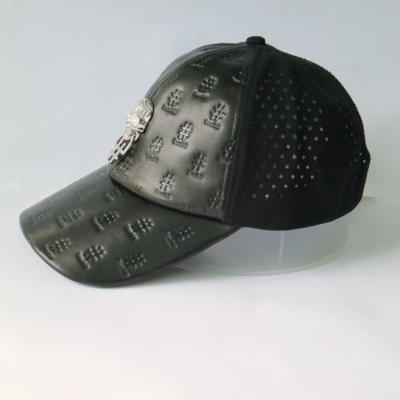 China Metal Skull Design Womens Leather Baseball Hat With Hole Waterproof for sale
