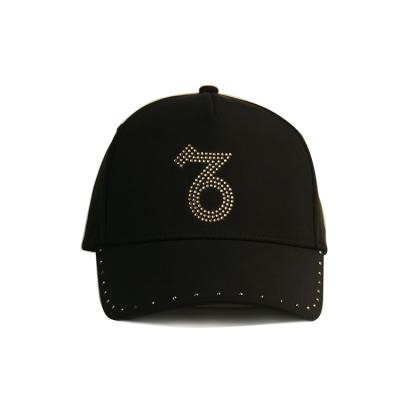 China Rhinestone Logo Small Baseball Cap / New Style Women Black Cotton Twill Cap Hat for sale