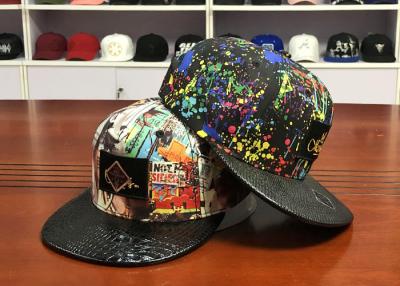 China Plastic Buckle Flat Brim Snapback Hats Colorful Digital Sublimation Printed Leather Patch for sale