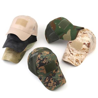 China Tactical Embroidery Patch Trucker Cap Operator with USA Flag Camouflage Hoop Loop Closure Mesh Baseball Cap for sale
