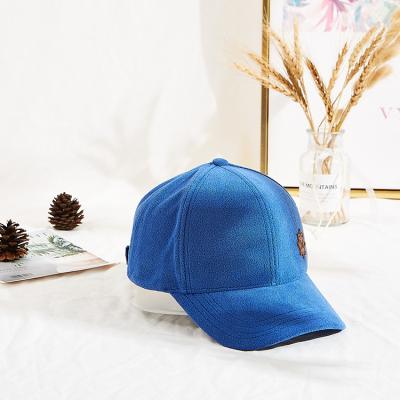 China Winter Blue Towel Velvet Warm Leather Patch Sun Hat for sale