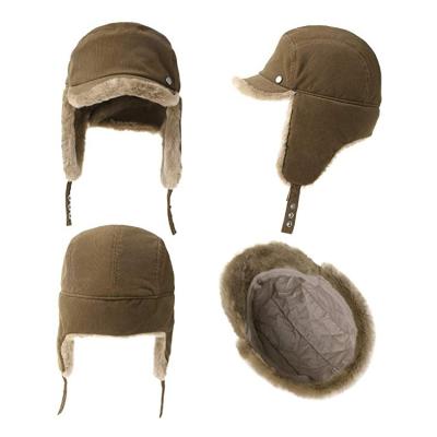 China Men 56cm Winter Leather Trapper Hat Warm With Fur for sale