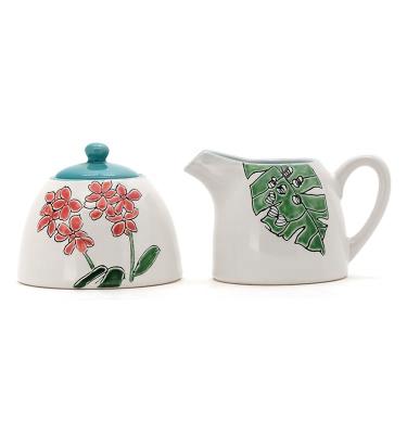 China Pottery Cream And Sugar Set Spring Summer 3d Silk Print With Handpainting Pattern for sale