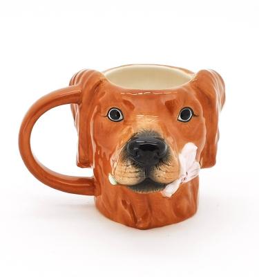 China Melhor Vendedor lindo de barro 3D em forma de cão Animal cerâmica canecas Design com pintura manual 3D à venda