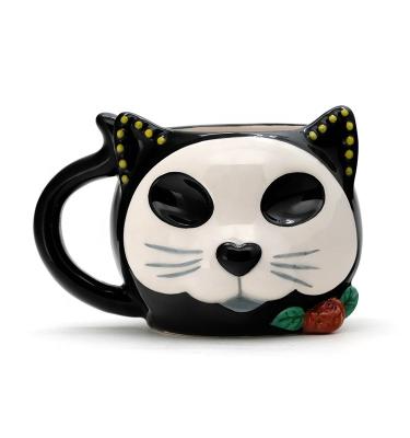 China Cute Earthenware 3d Cat Shaped Animal Ceramic Mugs Design With 3D Handpaint for sale