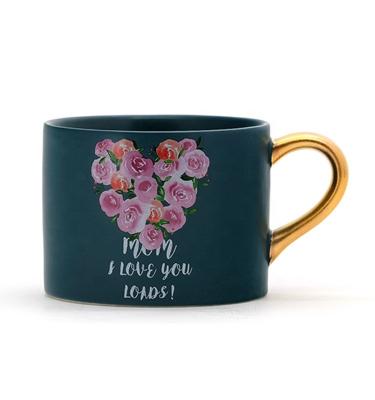 China Lovely Mothers Day Crockery Elegant Design Mom Gift Ceramic Mug Coffee With Gold Handle for sale