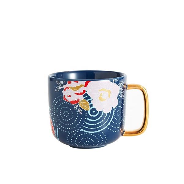 Quality Red Blue Pink Mug Gold Handle Asian Chinese Style Decal Ceramic Mugs With for sale