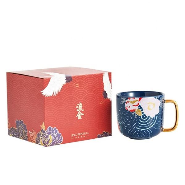 Quality Red Blue Pink Mug Gold Handle Asian Chinese Style Decal Ceramic Mugs With for sale