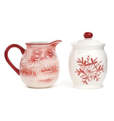 China Christmas Kitchen Brunch Coffee Sugar And Creamer Set Container Ceramic With Lid And Holder for sale