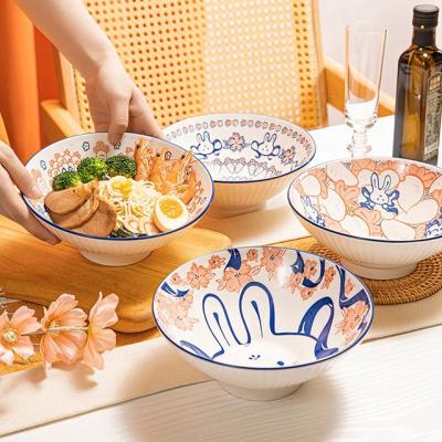 China Personalized Ceramic Bowls Gift Set Colorful Printed Under Glazed Kitchen 4pcs Soup 6.5 Inch 8 Inch for sale