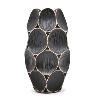 China Luxury Polyresin Vase for Party Table Decor High Quality Creative Geometric Shape Black Flower/succulent Pots Round Modern for sale