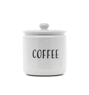 China Airtight Household White Creative Stoneware Kitchen Coffee Sugar Flour Round Ceramic Canister With Lid for sale