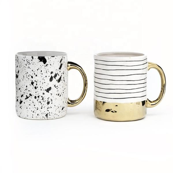 Quality 16oz Electroplated White Mug With Gold Handle For Everyday Mugs Personality 5 X 3-3/4 X 4-3/8