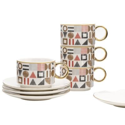 China Salsa de cerámica Plato de taza de té Cerámica para apilar tazas de café y platillos con mango de oro en venta