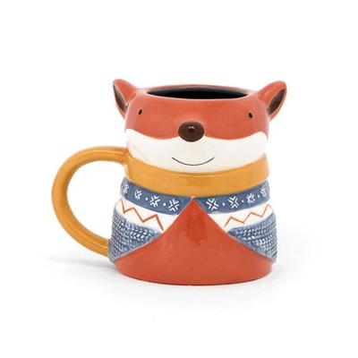 China Wholesale 3D Animal orange squirrel shaped Ceramic Milk Mugs Porcelain Christmas Gift with Handpainting for sale