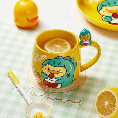 China Large capacity mug cute Dinosaur Duck ceramic milk coffee oatmeal breakfast drinking mug for home office for sale
