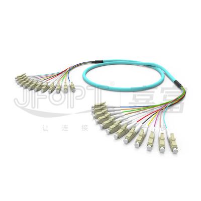 China LC - LC 12 Core Bundle Branch Fiber Optic Patch Cord Multimode 50/125 6.2mm LSZH Aqua for sale
