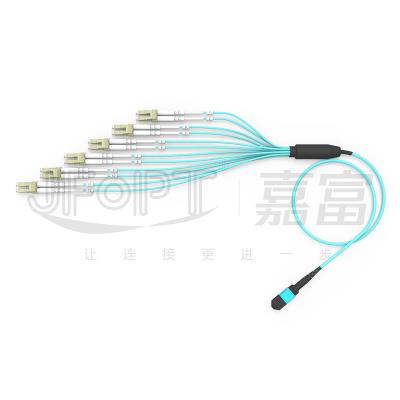 China Not Flush Patch Cord MPO Breakout Cable with LC Connector 12 Fibers Single OM3 OM4 MPO End LC Duplex End for sale
