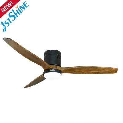 China 3 Natural Wooden Blades Decorative Ceiling Fan Flush Mounted With Remote for sale