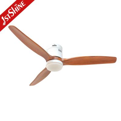China Indoor Solid Wood Blades Flush 52 Inch Ceiling Fan With Light And Remote for sale