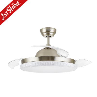 China 220V 50Hz Retractable Blades Ceiling Fan With 3 Color LED Light for sale