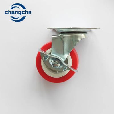China PVC red plate metal stem 2.5inch light duty swivel caster with brake for shopping cart for sale