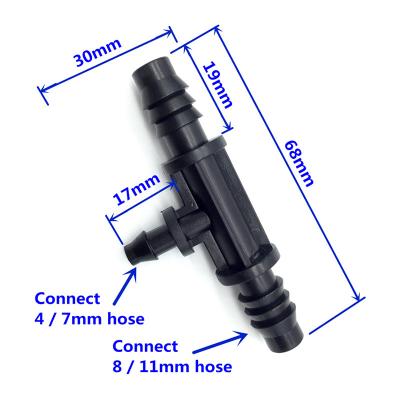 China Reducing Tee Barb Connector Drip Irrigation Connectors 3/8 Inch - 1/4 Inch for sale